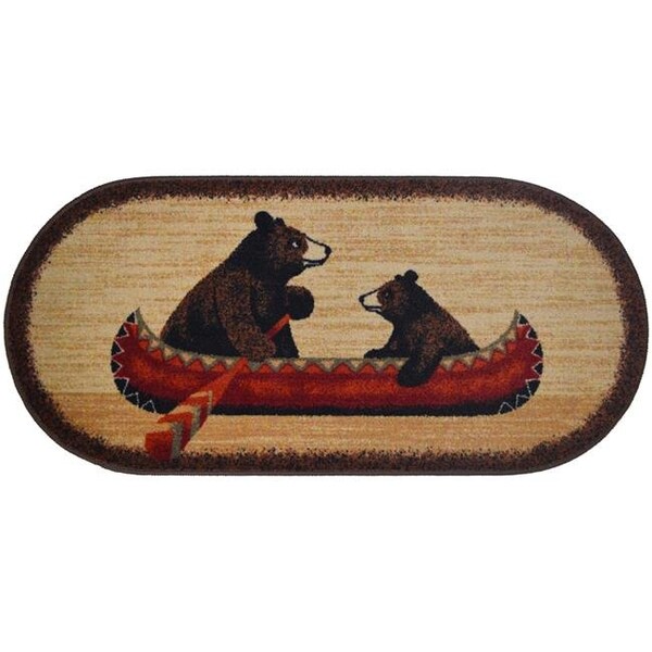 Mayberry Rug CC10449 20X44 20 x 44 in. Oval Cozy Cabin Bear Canoe Printed Nylon Kitchen Mat & Rug CC10449 20X44 - main